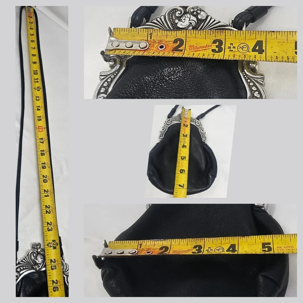 Vtg Rare Brighton One World Mini Mouse Crossbody Black Leather Ornate Kiss Lock - Picture 11 of 11